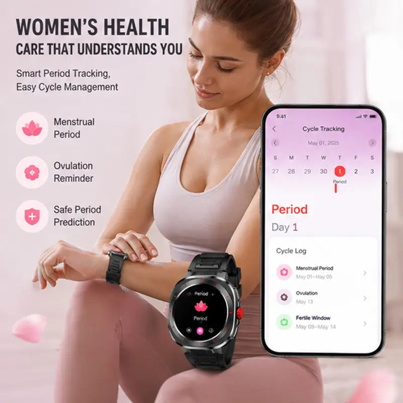 Round Durable Smartwatch for Men & Women, 1.39" HD Screen, Bluetooth Calling, Built-in Speaker, Compass, 1ATM Water Resistant, Steel Case, Fast Chargeable Android Smart Wearable Device, Outdoor & Daily Wear