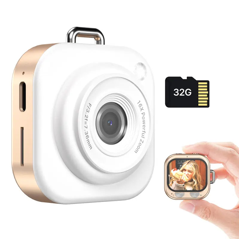 Mini Keychain Digital Camera Y2K 2.5K HD with 32GB Card