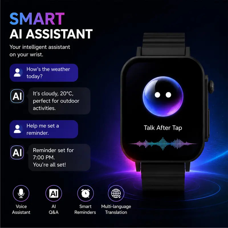 Smart Watch for Men & Women, 2.02" HD Full Screen with Bluetooth Calling, Fitness Tracker, 2 Interchangeable Straps & Charging Cable, Compatible with iPhone & Android