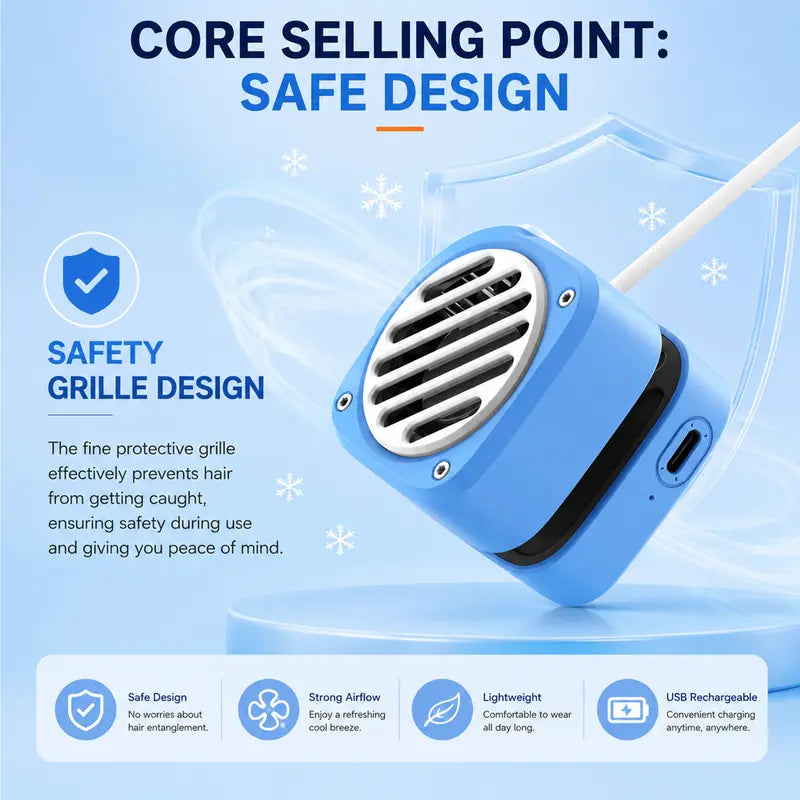 Rechargeable Hands-Free Neck Fan, Lightweight Foldable Wearable Cooling Fan w/ Flexible Design, Portable Fan for Travel, Outdoor, Summer Activities