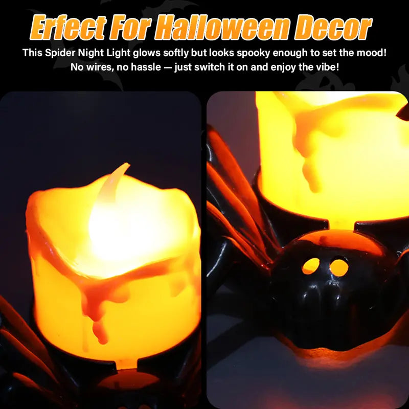 18-Piece LED Spider Tealight Set - Flameless Battery-Powered Lighted Ornaments, 3-Dimensional Design, Ambient Lighting Home Decor, Festive Spooky Party Supplies, All-Season Safe