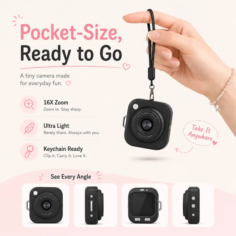 Mini Keychain Digital Camera Y2K 2.5K HD with 32GB Card