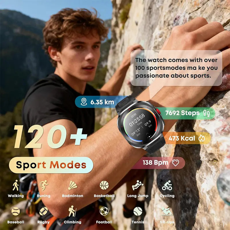 HDM New Arrival Fitness Wearable Smartwatch - Black Steel & Silicone Strap, Upgraded IP68 Waterproof, Bluetooth Calling, 24/7 HR+SpO2 Monitoring, 120+ Sports Modes, Alarm Clock, Music Player, 300mAh Long Battery, Fast Charging for iOS & Android