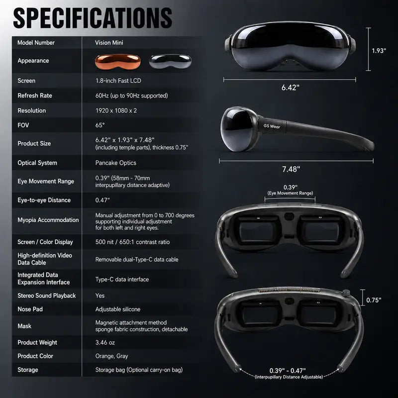 Vision MINI Smart Glasses 1.8" LCD