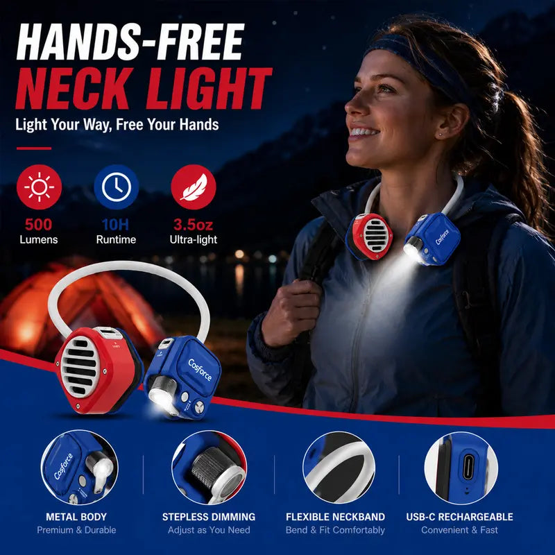Rechargeable Hands-Free Neck Fan, Lightweight Foldable Wearable Cooling Fan w/ Flexible Design, Portable Fan for Travel, Outdoor, Summer Activities
