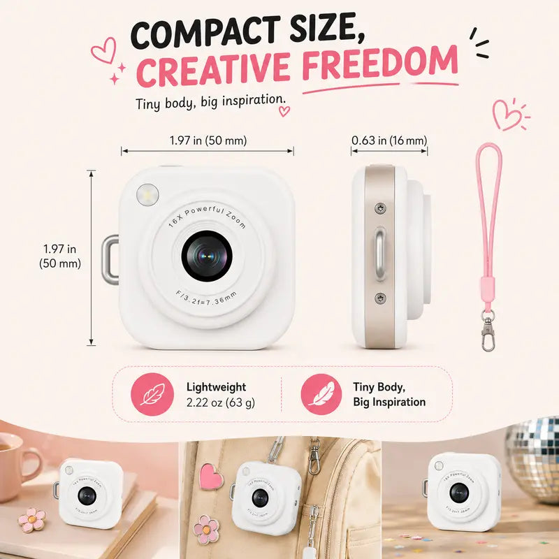 Mini Keychain Digital Camera Y2K 2.5K HD with 32GB Card
