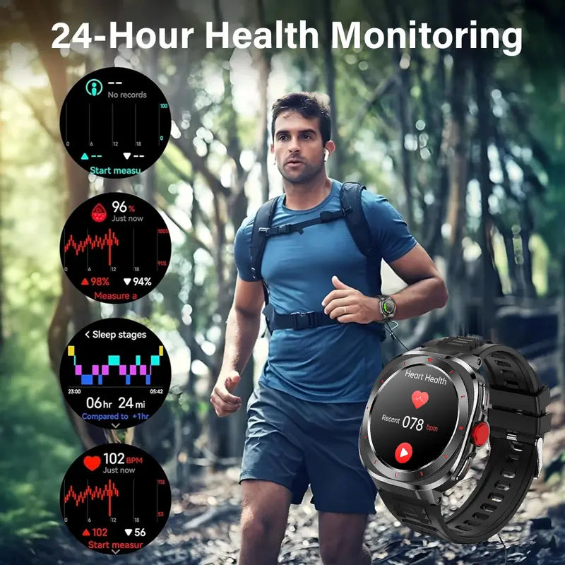 HDM Adventure Smart Wristwatch - 1.39" Ultra-Vivid HD Round Screen, 1ATM Water Resistance, Compass, Bluetooth Calling, Steel Build, iOS/Android Compatible