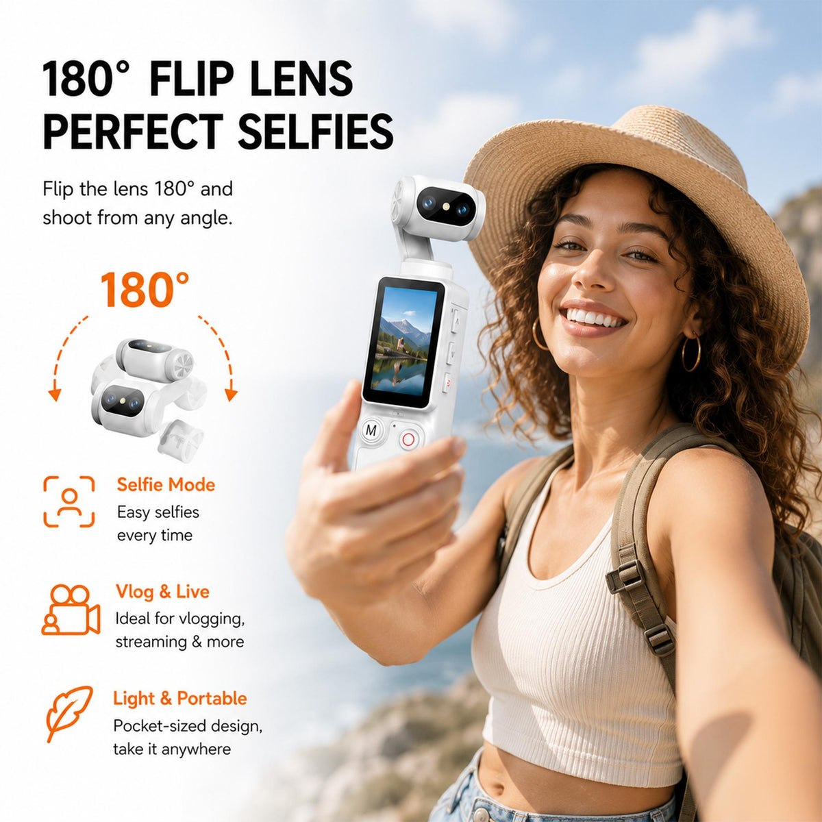 Vlogging Camera with 32GB Memory Card, Digital Video Recorder with 180° Rotating Lens, Portable Camcorder for Travel, Daily Vlogs & Content Creation, Christmas Holiday Gift