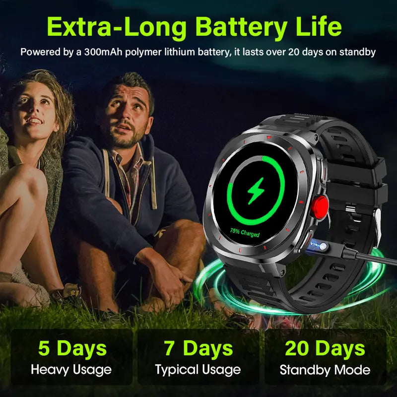 HDM Adventure Smart Wristwatch - 1.39" Ultra-Vivid HD Round Screen, 1ATM Water Resistance, Compass, Bluetooth Calling, Steel Build, iOS/Android Compatible