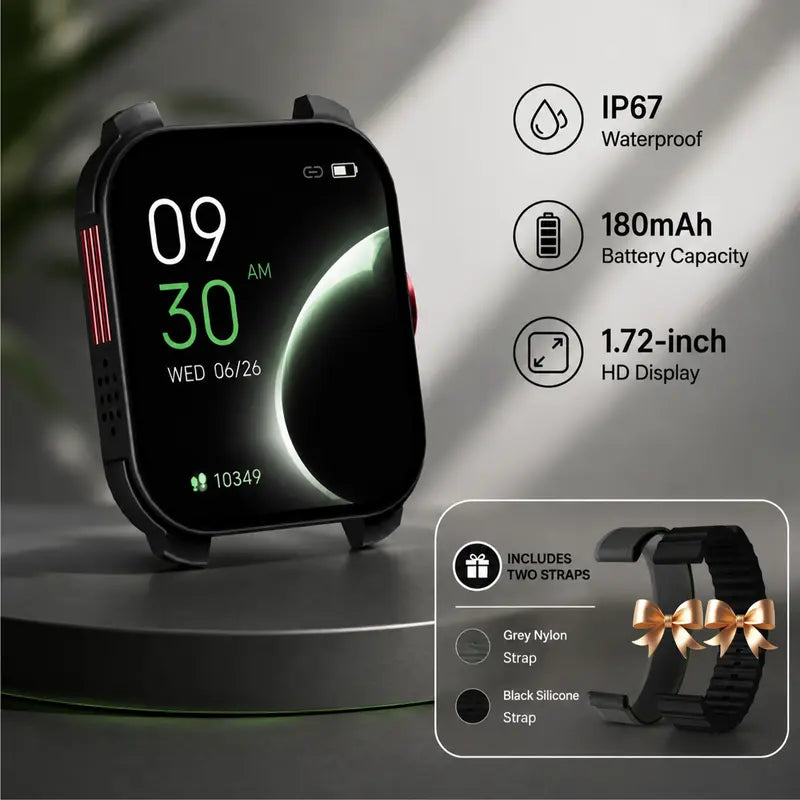 Women's Slim Lightweight Silicone Smartwatch Tracker - HD Clock Display, Bluetooth Calls, Calorie Tracker, Dual-Band Design, Wrist Music Controls, 180mAh, Nylon/Silicone Straps