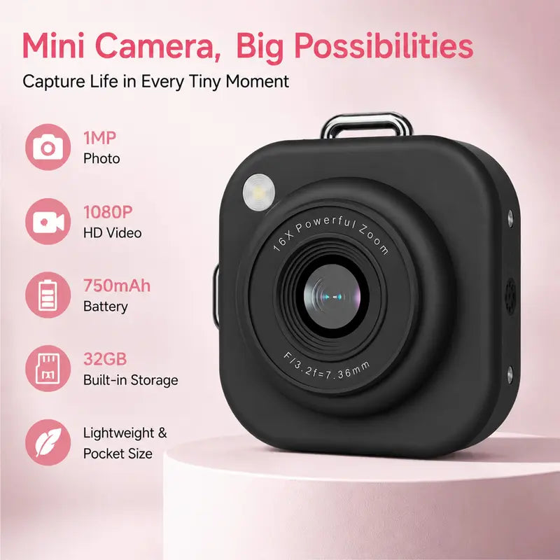 Mini Keychain Digital Camera Y2K 2.5K HD with 32GB Card