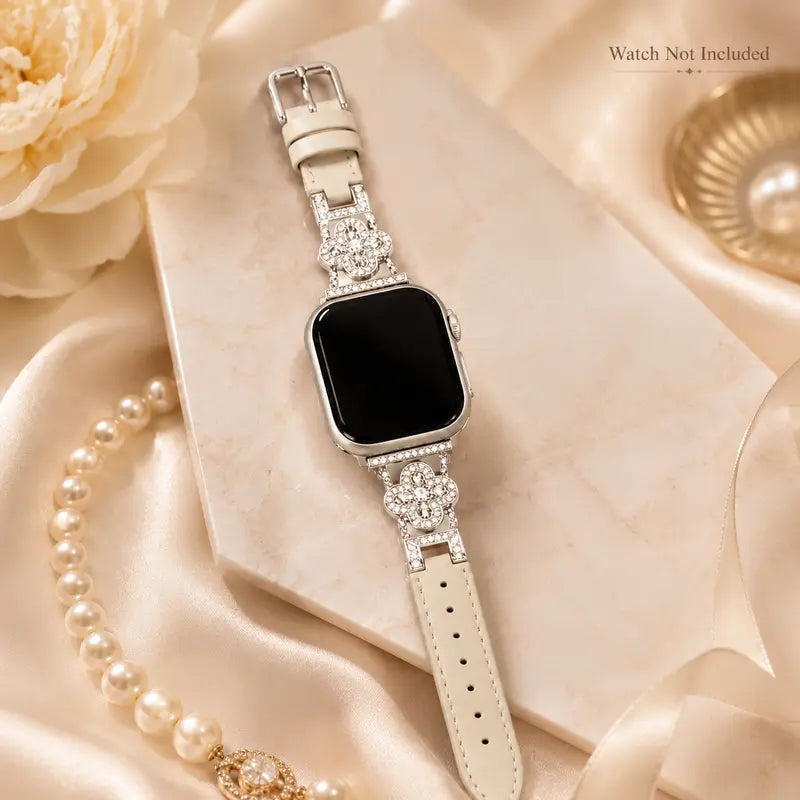 Women's PU Leather Smartwatch Band with Four-Leaf Clover Charm