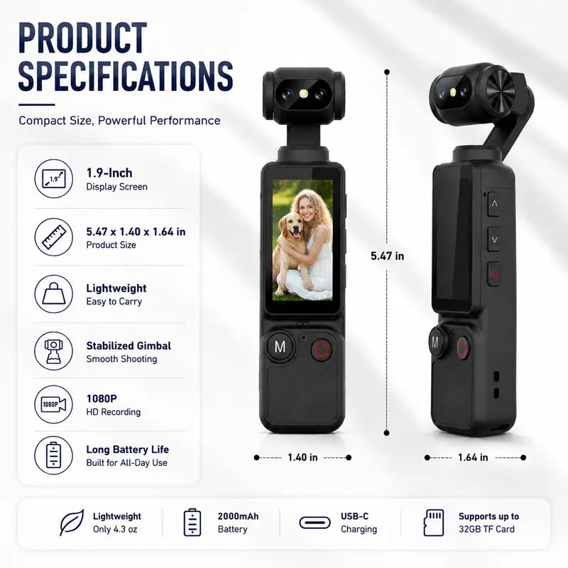 1080p HD Portable Video Recorder with 180° Rotatable Lens
